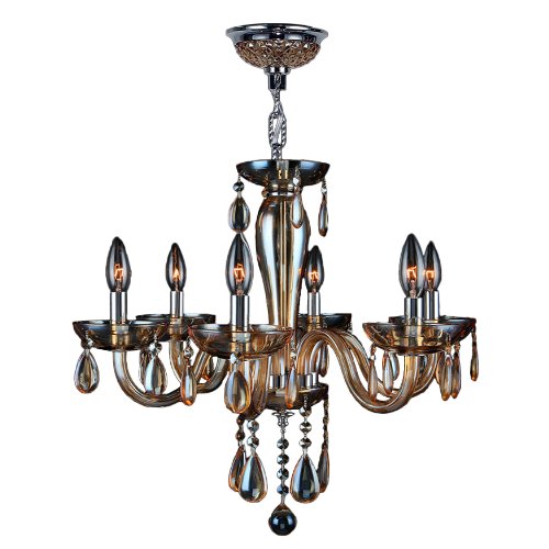 Gatsby Collection 6 Light Chrome Finish and Amber Blown Glass Chandelier 22" D x 19" H Medium