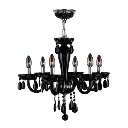 Gatsby Collection 6 Light Chrome Finish and Black Blown Glass Chandelier 22" D x 19" H Medium