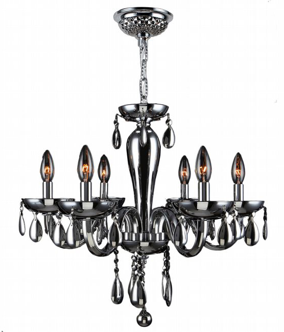 Gatsby Collection 6 Light Chrome Finish and Chrome Blown Glass Chandelier 22" D x 19" H Medium