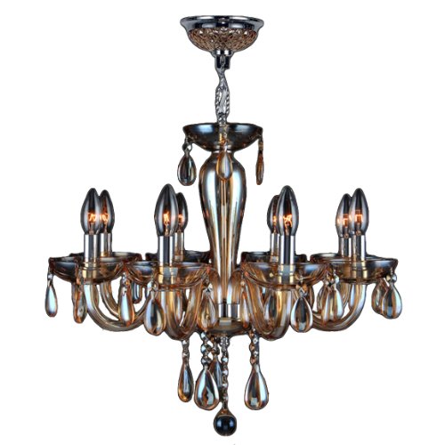 Gatsby Collection 8 Light Chrome Finish and Amber Blown Glass Chandelier 22" D x 19" H Medium