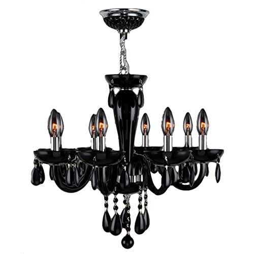 Gatsby Collection 8 Light Chrome Finish and Black Blown Glass Chandelier 22" D x 19" H Medium