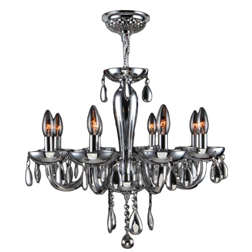 Gatsby Collection 8 Light Chrome Finish and Chrome Blown Glass Chandelier 22" D x 19" H Medium