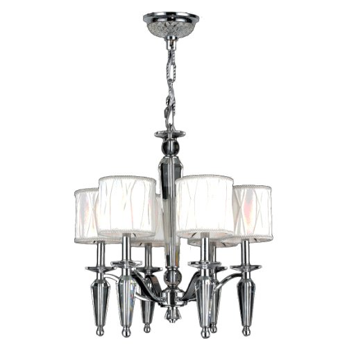 Gatsby Collection 6 Light Chrome Finish and Clear Crystal Chandelier with White Fabric Shade 22