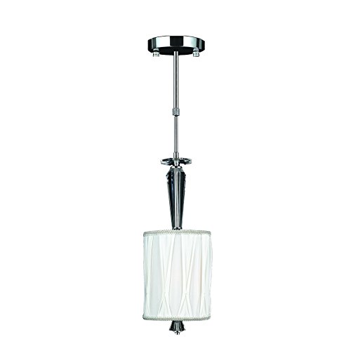 Gatsby Collection 1 Light Chrome Finish and Clear Crystal Mini Pendant Light White Fabric Shade 6" D x 18" H Mini