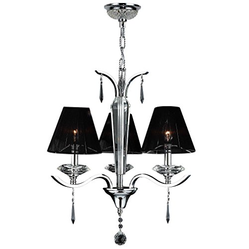 Gatsby Collection 3 Light Arm Chrome Finish and Clear Crystal Chandelier with Black String Shade 20