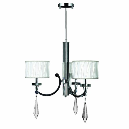 Cutlass Collection 3 Light Arm Chrome Finish and Clear Crystal Chandelier with White Fabric Shade 25