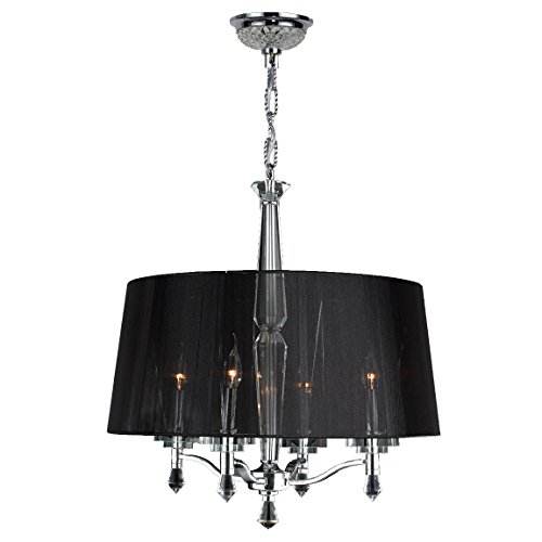 Gatsby Collection 4 Light Chrome Finish and Clear Crystal Chandelier with Black String Drum Shade 18