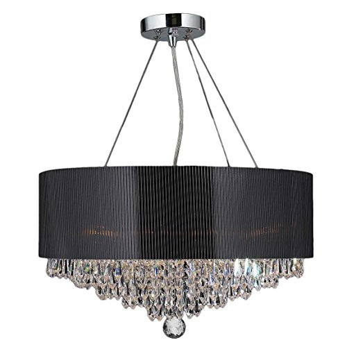 Gatsby 8 Light Chrome Finish and Clear Crystal Chandelier with Black Acrylic Drum Shade 20