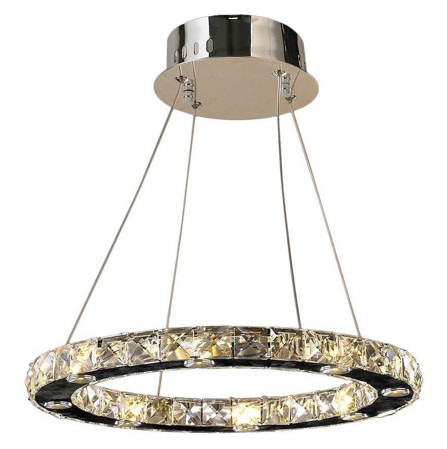 Galaxy 16 LED Light Chrome Finish and Clear Crystal Circular Ring Chandelier 16" D x 1.5" H Mini