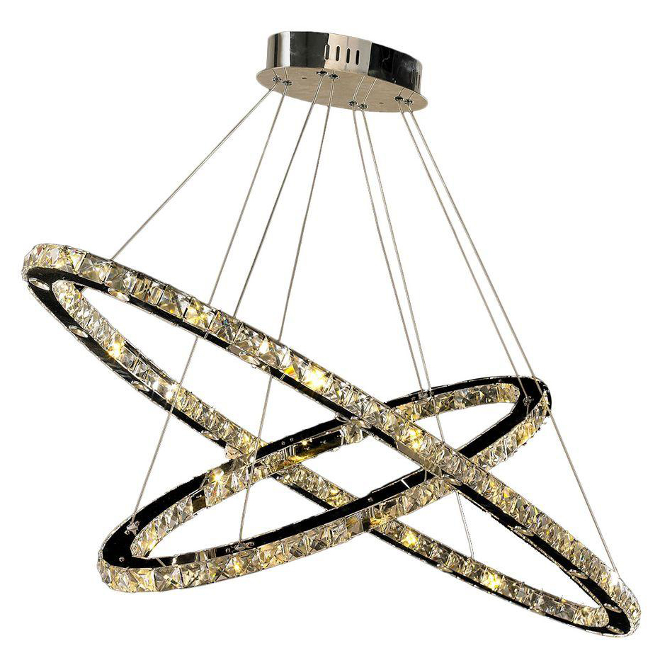 Galaxy 52 LED Light Chrome Finish and Clear Crystal Constellation Ring Chandelier 48" L x 20" W x 1.5" H Extra Large