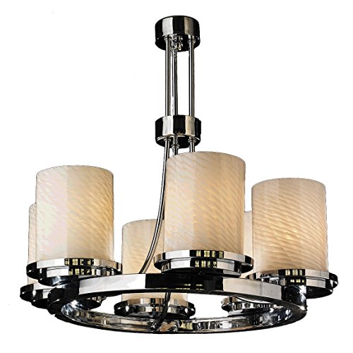 Candella Collection 6 Light Chrome Finish with Frosted White Pillar Glass Chandelier 22" D x 23" H Medium