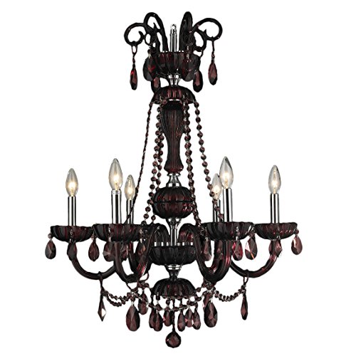 Carnivale Collection 6 Light Chrome Finish and Cranberry Crystal Chandelier 25