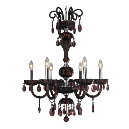 Carnivale Collection 6 Light Chrome Finish and Cranberry Red Crystal Chandelier 25