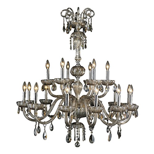 Carnivale Collection 18 Light Chrome Finish and Golden Teak Crystal Chandelier Two 2 Tier 36