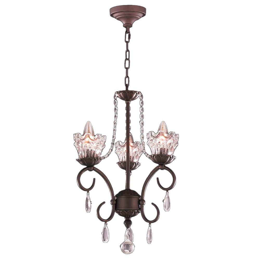 Gardenia Collection 3 Light Dark Bronze Finish and Clear Crystal Chandelier 12" D x 20" H Mini