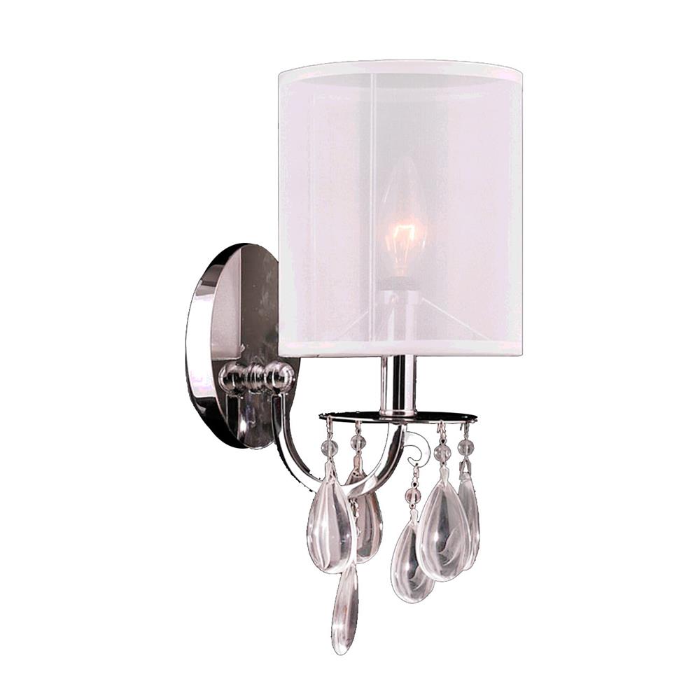 Gatsby Collection 1 Light Chrome Finish Crystal Wall Sconce with White Organza Shade 6