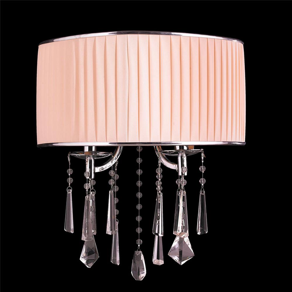 Gatsby Collection 2 Light Chrome Finish and Clear Crystal Wall Sconce with White Silk Shade 14" W x 16" H Medium
