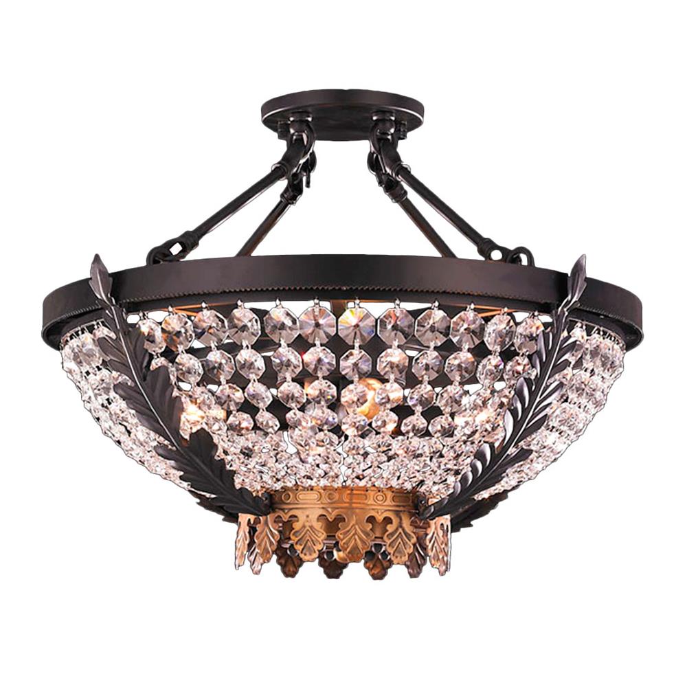 Enfield Collection 4 Light Matte Black and Gold Finish Crystal Semi Flush Mount Ceiling Light 20" D x 14" H Round Large