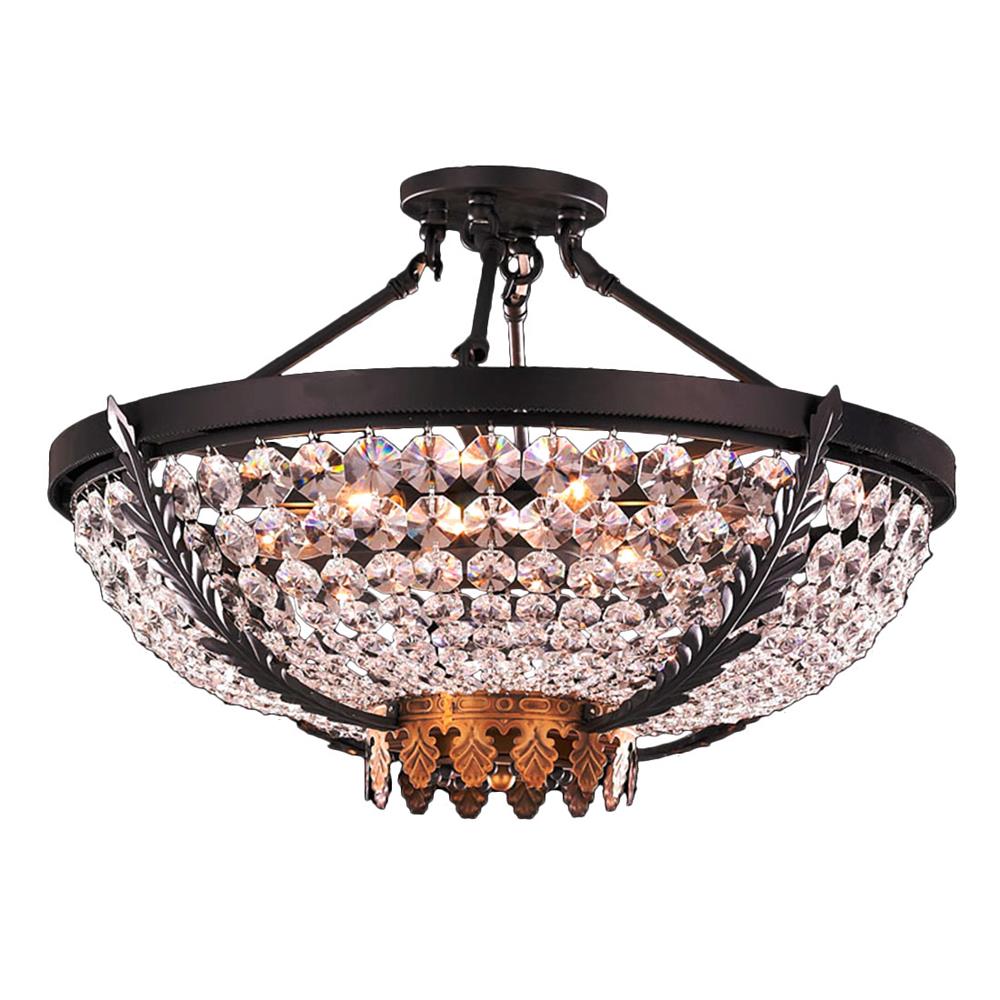 Enfield Collection 6 Light Matte Black and Gold Finish Crystal Semi Flush Mount Ceiling Light 24" D x 14" H Round Extra Large