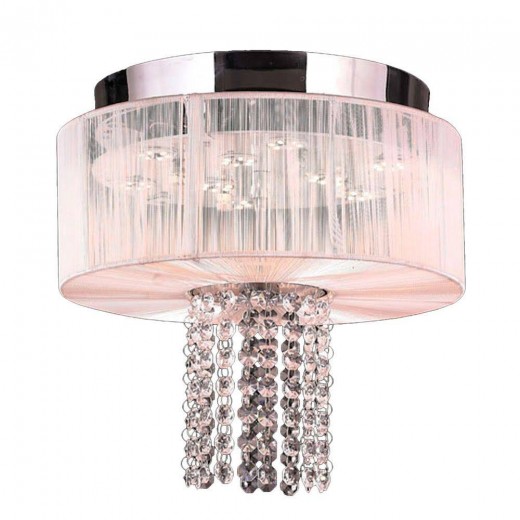 Alice Collection 5 Light LED Chrome Finish and Clear Crystal with White String Shade 12" D x 10" H Round Small