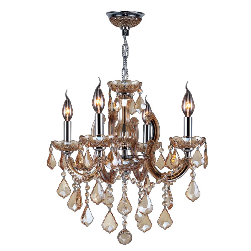 Catherine Collection 4 Light Chrome Finish and Amber Crystal Chandelier 18" D x 18" H Medium