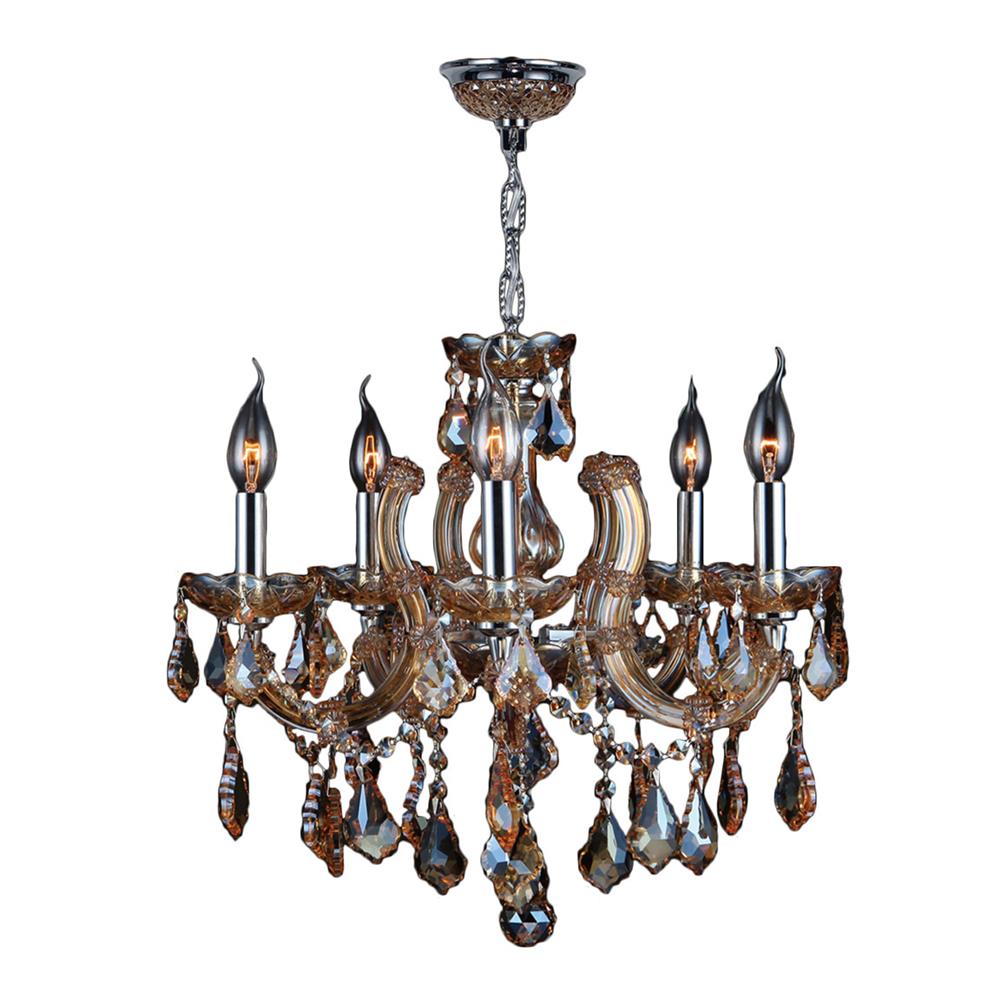 Catherine Collection 5 Light Chrome Finish and Amber Crystal Chandelier 18" D x 18" H Medium