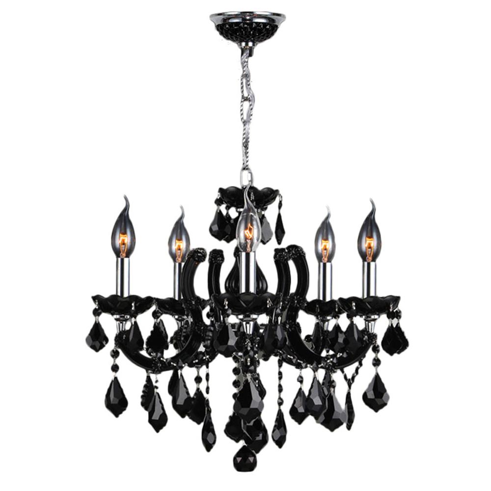 Catherine Collection 5 Light Chrome Finish and Black Crystal Chandelier 18" D x 18" H Medium