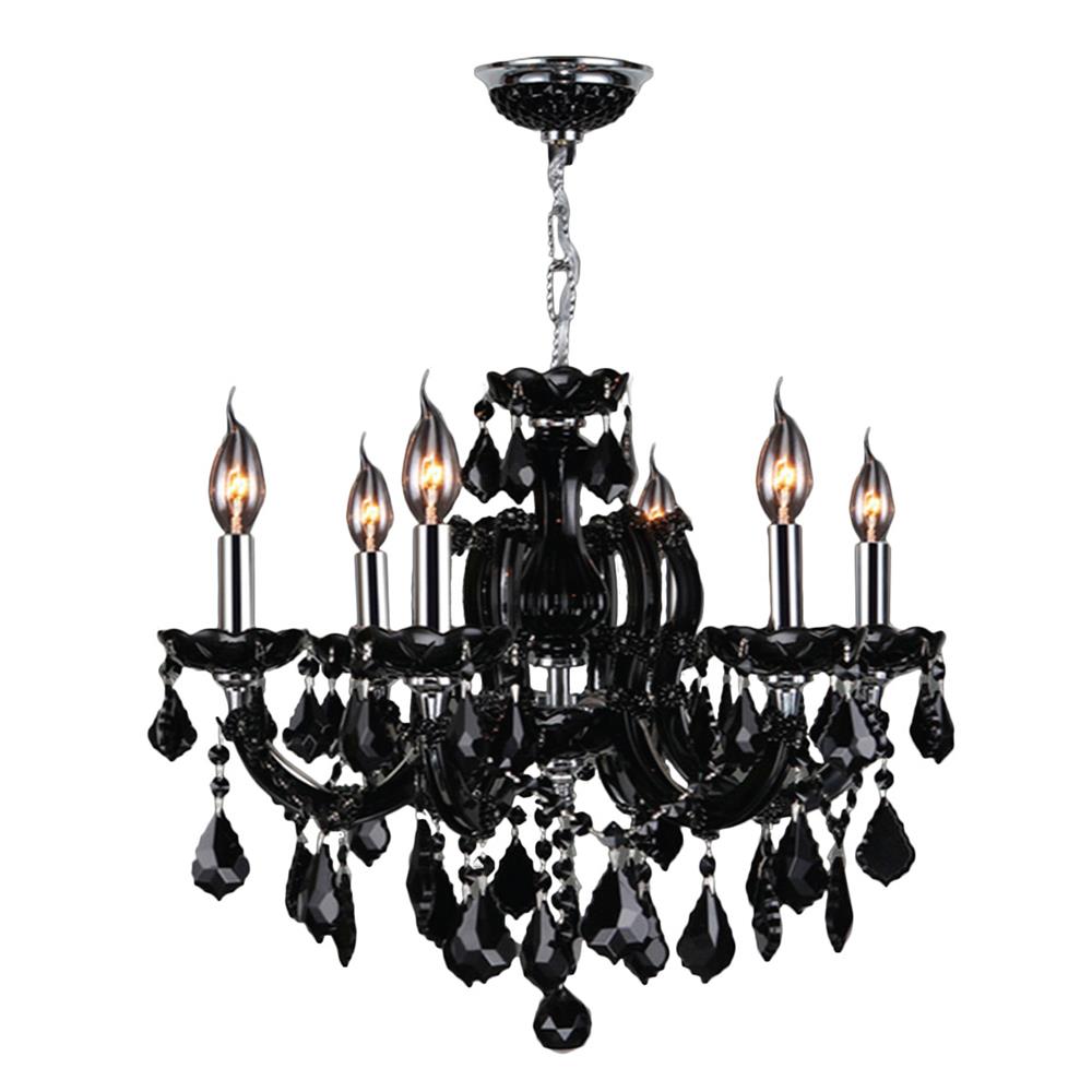 Catherine Collection 6 Light Chrome Finish and Black Crystal Chandelier 20" D x 20" H Medium