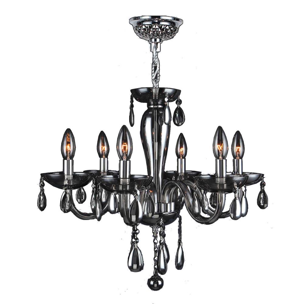 Gatsby Collection 6 Light Chrome Finish and Smoke Blown Glass Chandelier 22