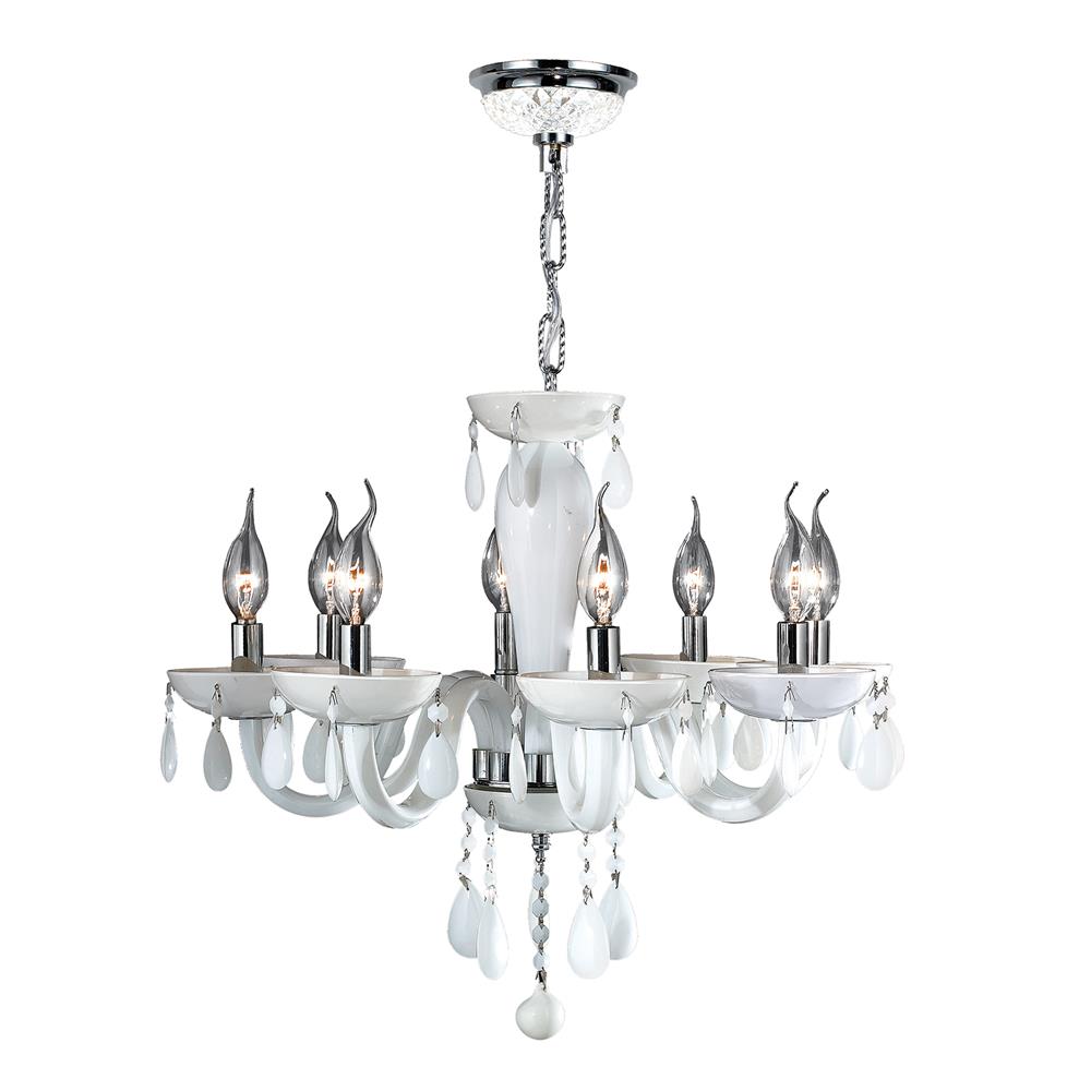 Gatsby Collection 8 Light Chrome Finish and White Blown Glass Chandelier 22