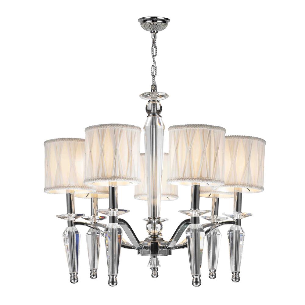 Gatsby Collection 7 Light Chrome Finish and Clear Crystal Chandelier with White Fabric Shade 24