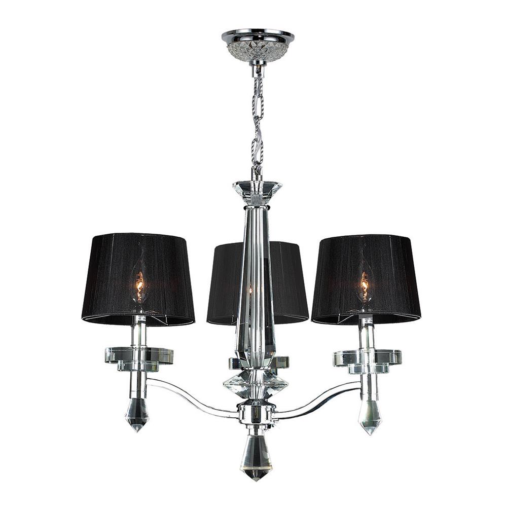 Gatsby Collection 3 Light Arm Chrome Finish and Clear Crystal Chandelier with Black String Drum Shade 22