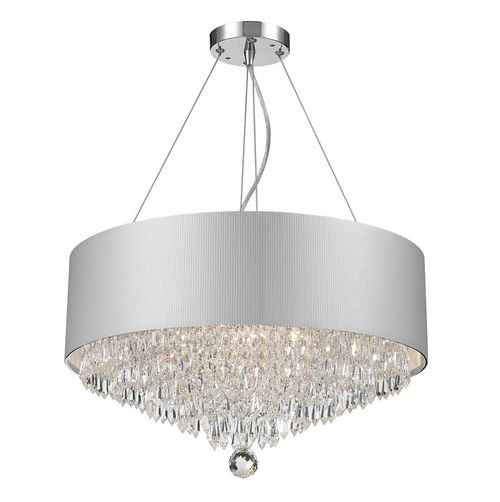 Gatsby 8 Light Chrome Finish and Clear Crystal Chandelier with White Acrylic Drum Shade 20