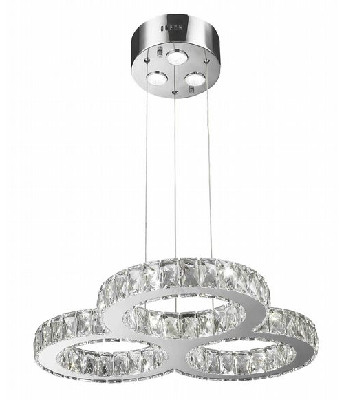 Galaxy 27 LED Light Chrome Finish and Clear Crystal Triple Ring Dimmable Chandelier 24