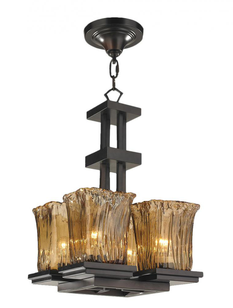 Candella 4 lights Chandelier Dark Bronze Finish with Amber Pillar Glass Shade