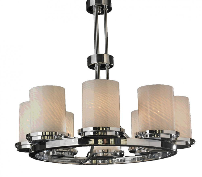 Candella 8 lights Chrome Finish with Frosted White Pillar Glass Chandelier