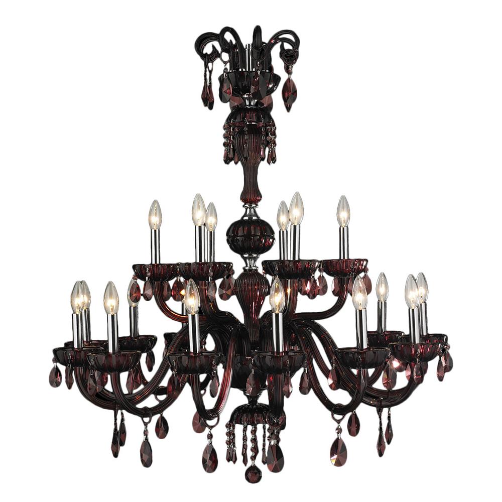 Carnivale Collection 18 Light Chrome Finish and Cranberry Red Crystal Chandelier Two 2 Tier 36" D x 39" H Large