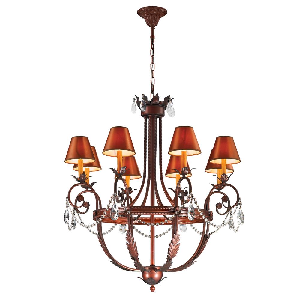 Ferdinand Collection 8 Light Antique Bronze Finish with Cognac Linen Shades Crystal Chandelier 36" D x 37" H Large