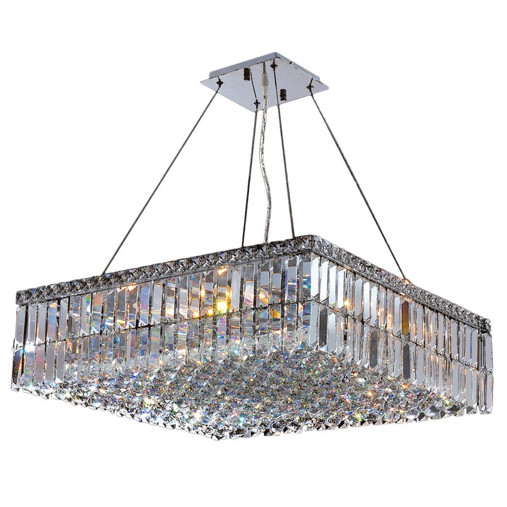 Cascade Collection 12 Light Chrome Finish and Clear Crystal Square Chandelier 24