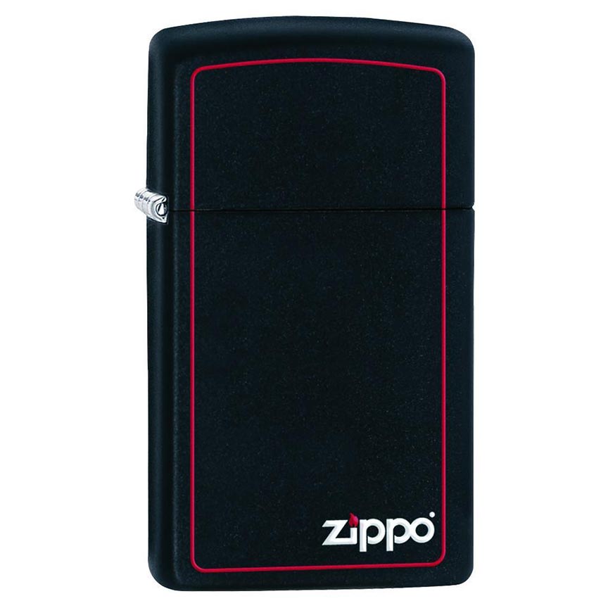 Zippo Windproof Lighter Slim Black Matte w/Zippo Logo & Red Border