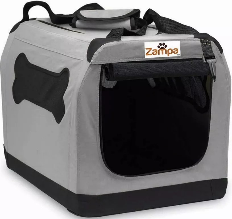 Zampa Pet Portable Crate, Comes with A Carrying Case - 24" x 16.6" x 16.5" Grey