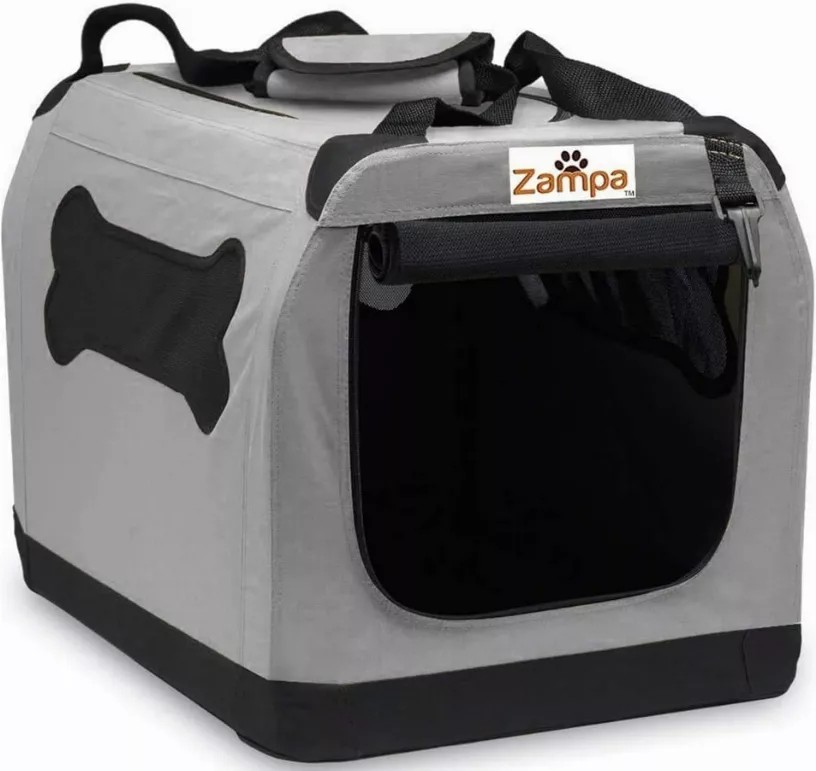 Zampa Pet Portable Crate, Comes with A Carrying Case - 28" x 20.5" x 20.5" Grey