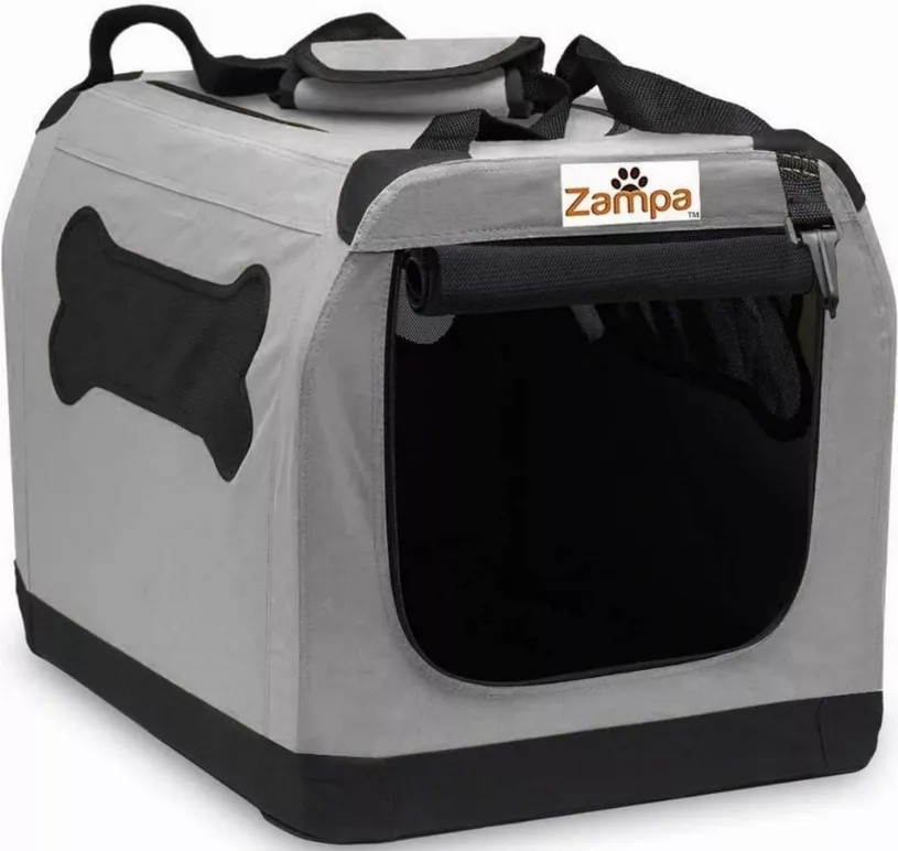 Zampa Pet Portable Crate, Comes with A Carrying Case - 36" x 25" x 25" Grey