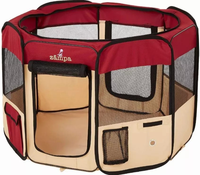 Zampa Portable Foldable Pet playpen Exercise Pen Kennel + Carrying Case - Small (36"x36"x24") Red
