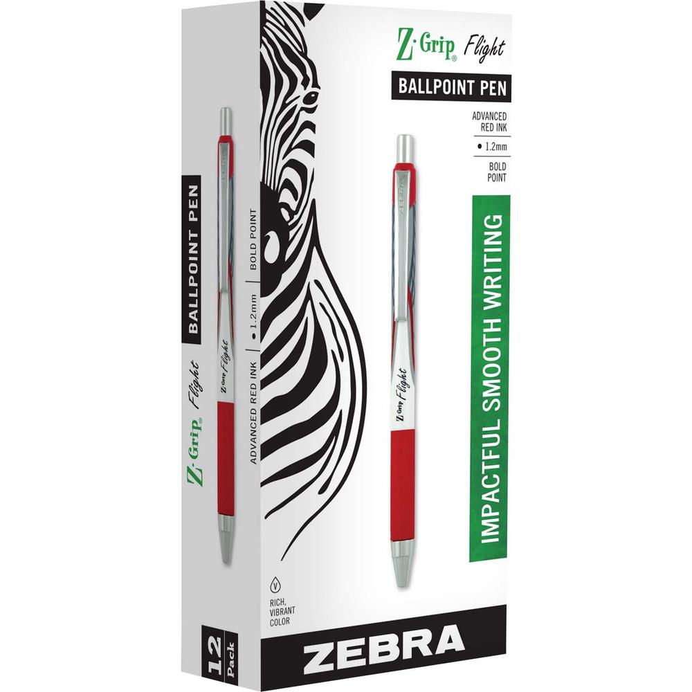 Zebra Z-Grip Flight Retractable Pens - Bold Pen Point - 1.2 mm Pen Point Size - Retractable - Red - 1 Dozen