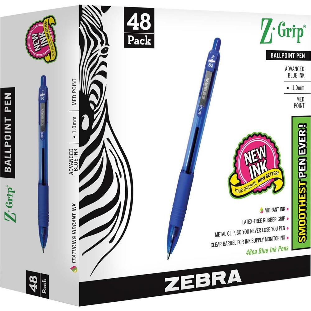 Zebra Z-Grip Retractable Ballpoint Pens - Medium Pen Point - 1 mm Pen Point Size - Retractable - Blue - Clear Plastic Barrel - 4