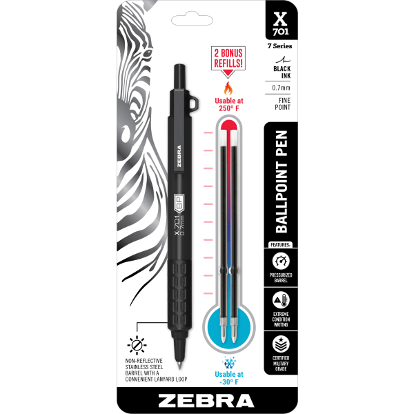 Zebra STEEL 7 Series F-701 Retractable Ballpoint Pen - Fine Pen Point - 0.7 mm Pen Point Size - Refillable - Retractable - Stain