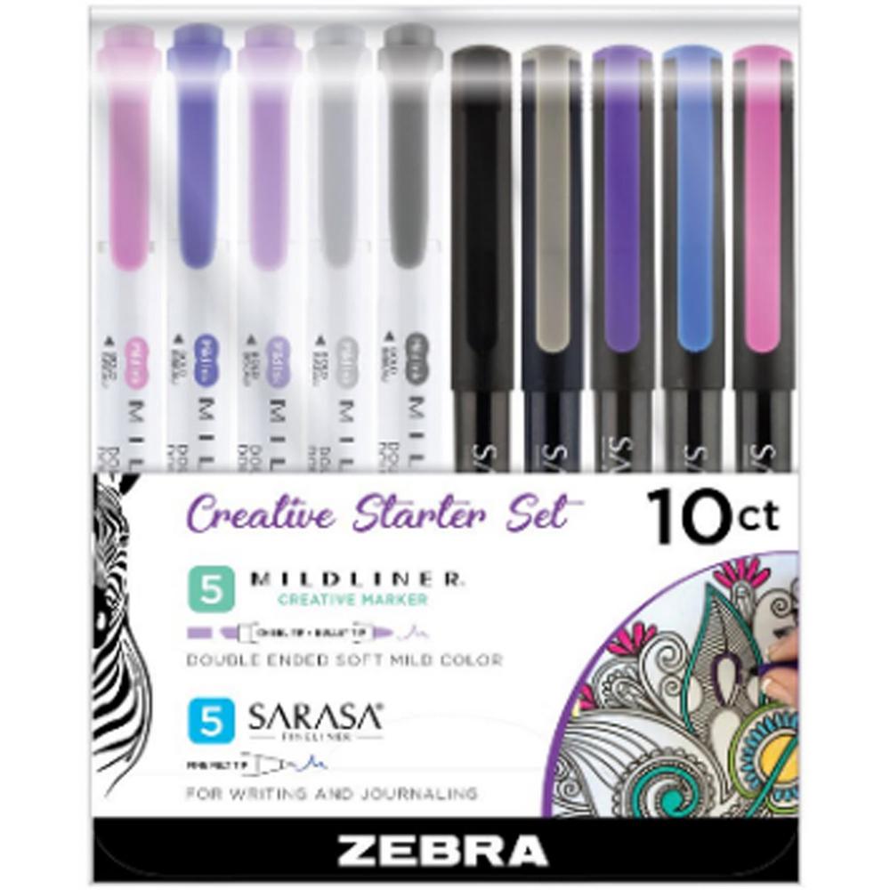 Zebra MIDLINER Marker/SARASA Fineliner Creative Starter Set - Needle Marker Point Style - Multi Ink - 10 / Pack