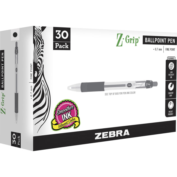 Zebra Z-Grip Retractable Ballpoint Pens - 0.7 mm Pen Point Size - Retractable - Black - 30 / Pack