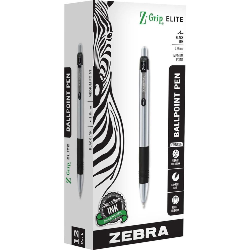 Zebra Z-Grip Elite Metal Retractable Ballpoint Pen - Bold Pen Point - 1 mm Pen Point Size - Retractable - Black Gel-based Ink - 